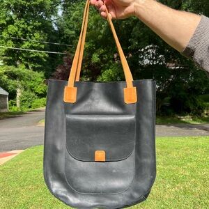 Able black leather tote bag